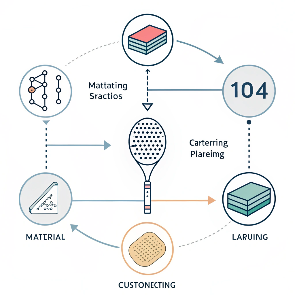 Minimalist 2D flowchart of the padel racket manufacturing process stages