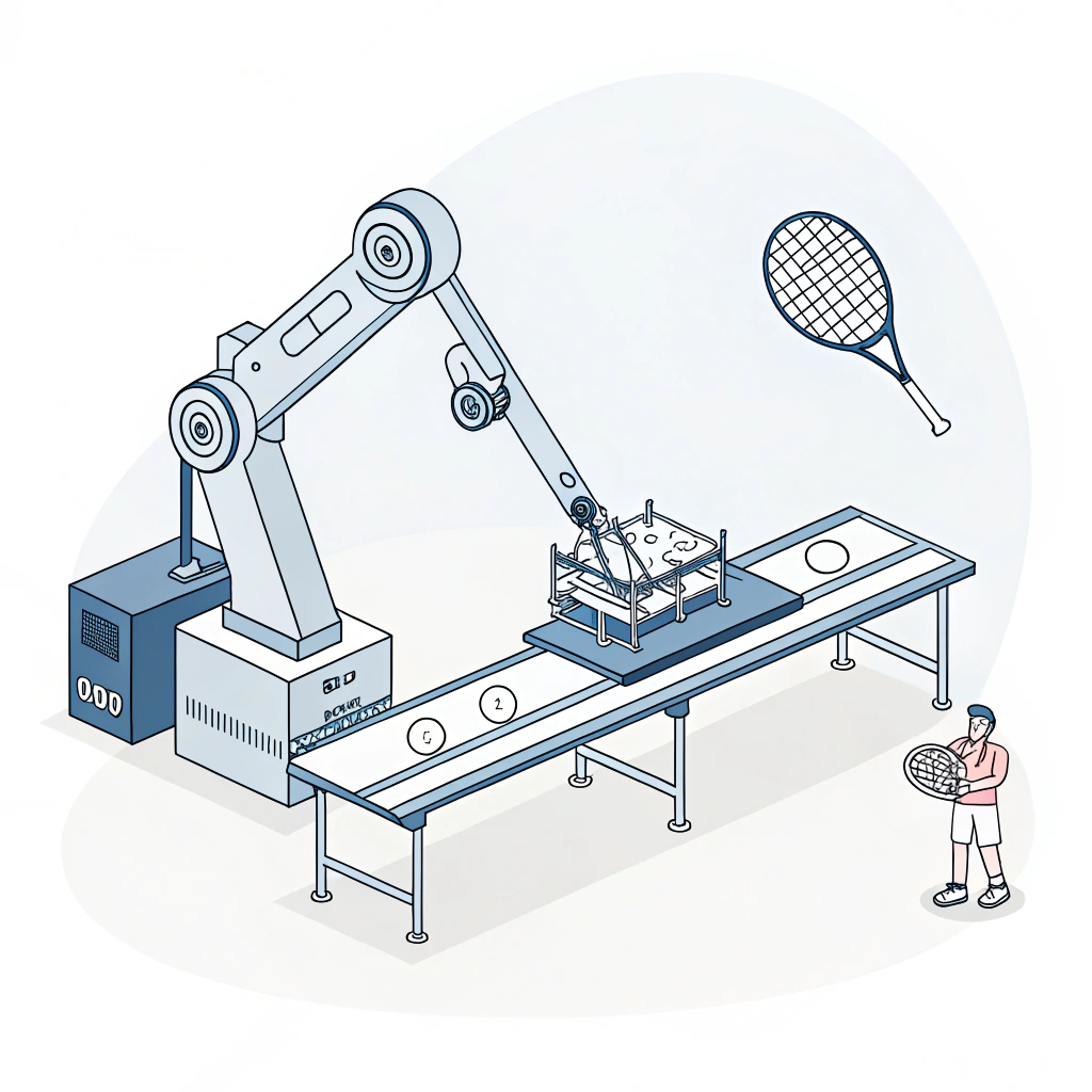 Clean flat design of robotic composite molding in padel racket production.