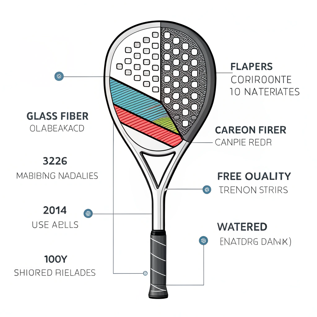 2D cross-section of a composite padel racket with layered materials and precision design