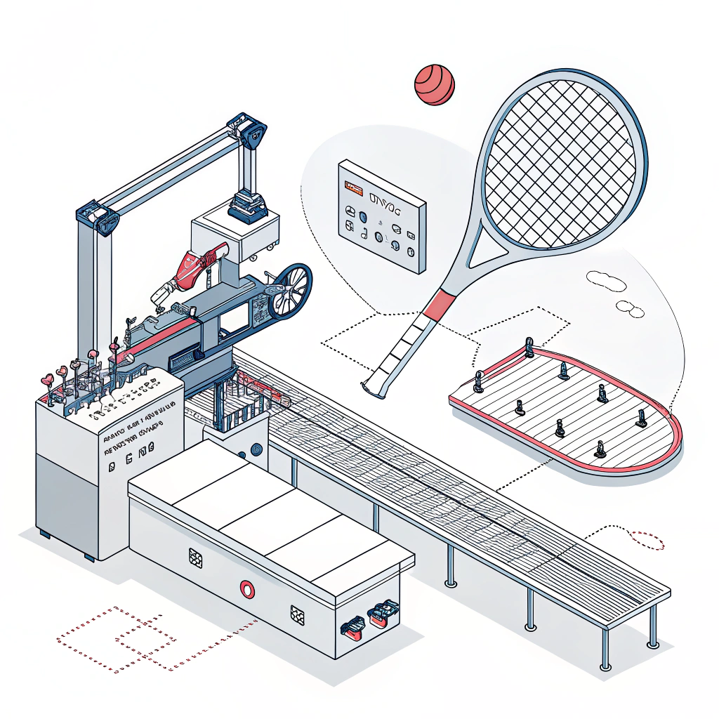 Minimalist illustration of innovative padel racket production process