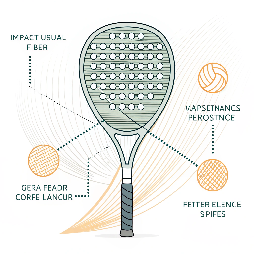 Minimal illustration of a teardrop padel racket showcasing improved impact resistance.