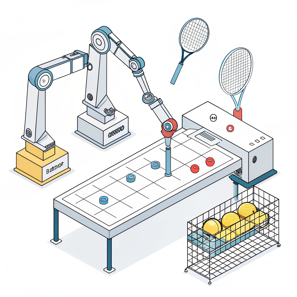 Flat design illustration of automated quality control in padel racket production