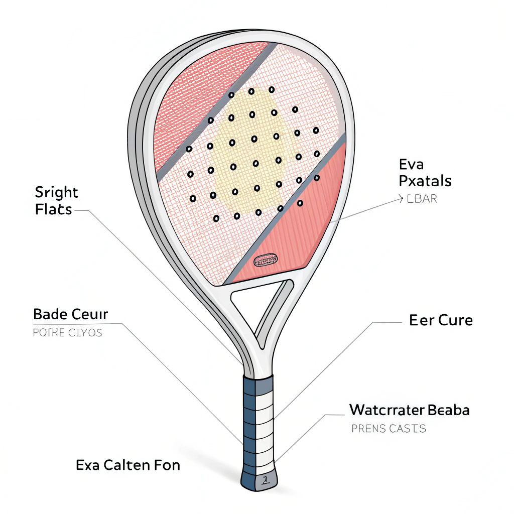 Minimal 2D diagram of padel racket core layers and structure