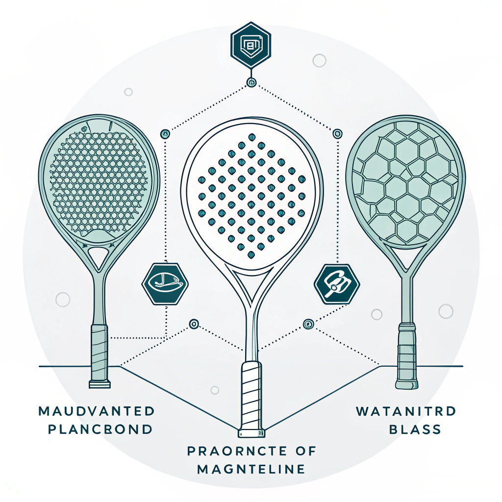 Flat 2D illustration of advanced padel rackets in a modern minimal style.