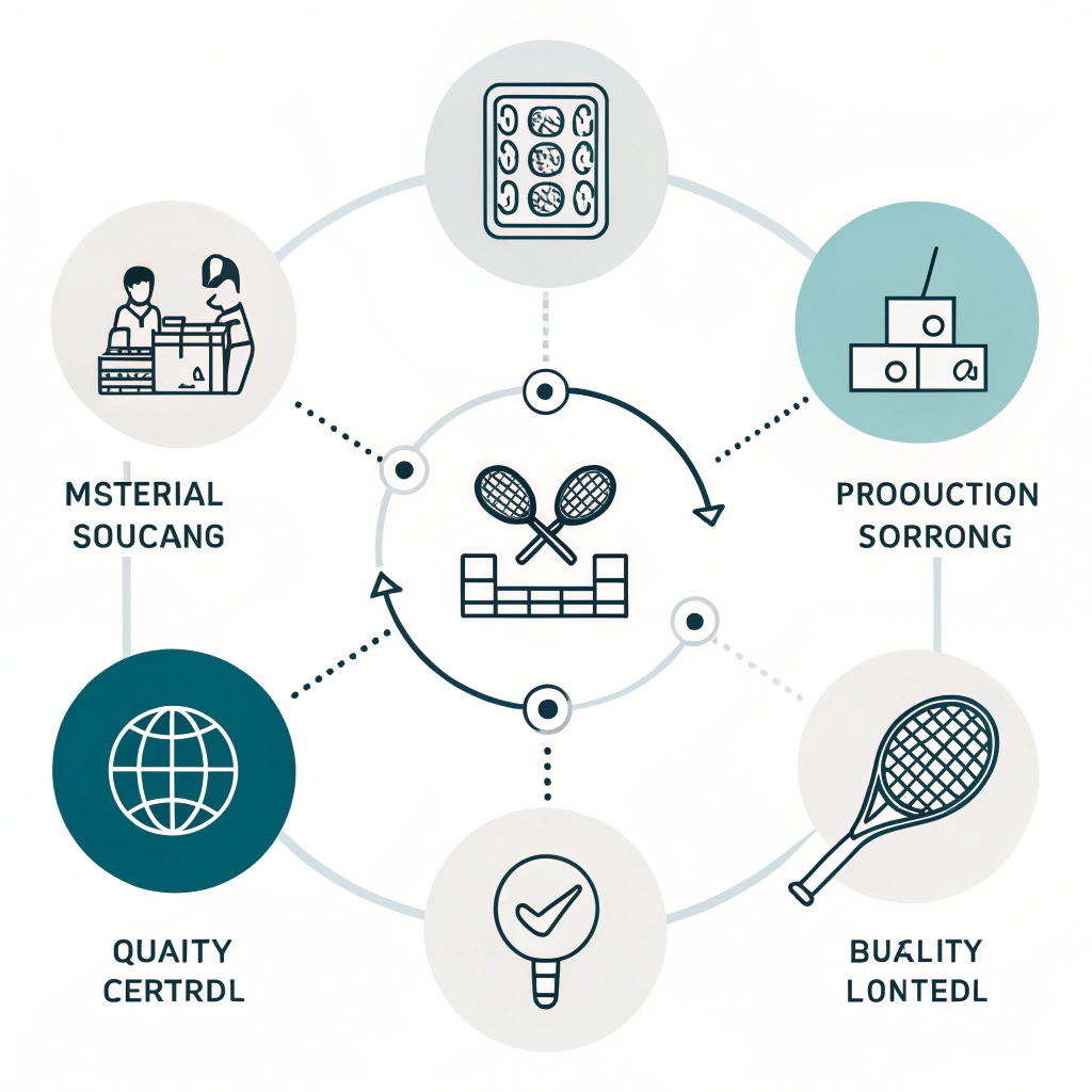 minimal infographic showing production stages for padel racket manufacturing