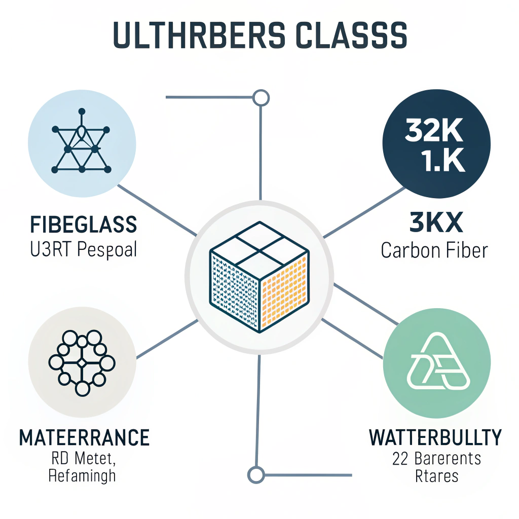 Minimal 2D infographic showing composite materials comparison for padel rackets.