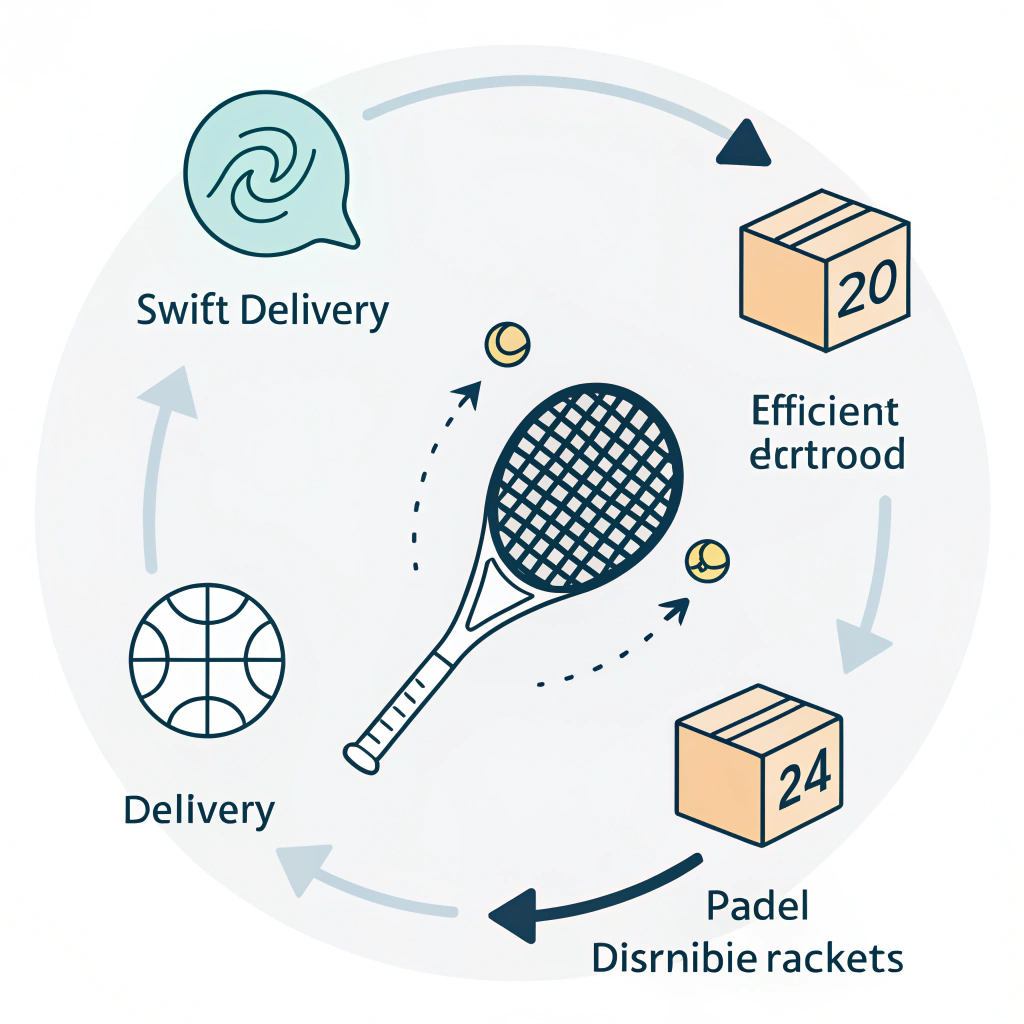 Minimalist artwork representing fast, reliable padel racket delivery with dynamic abstract design elements