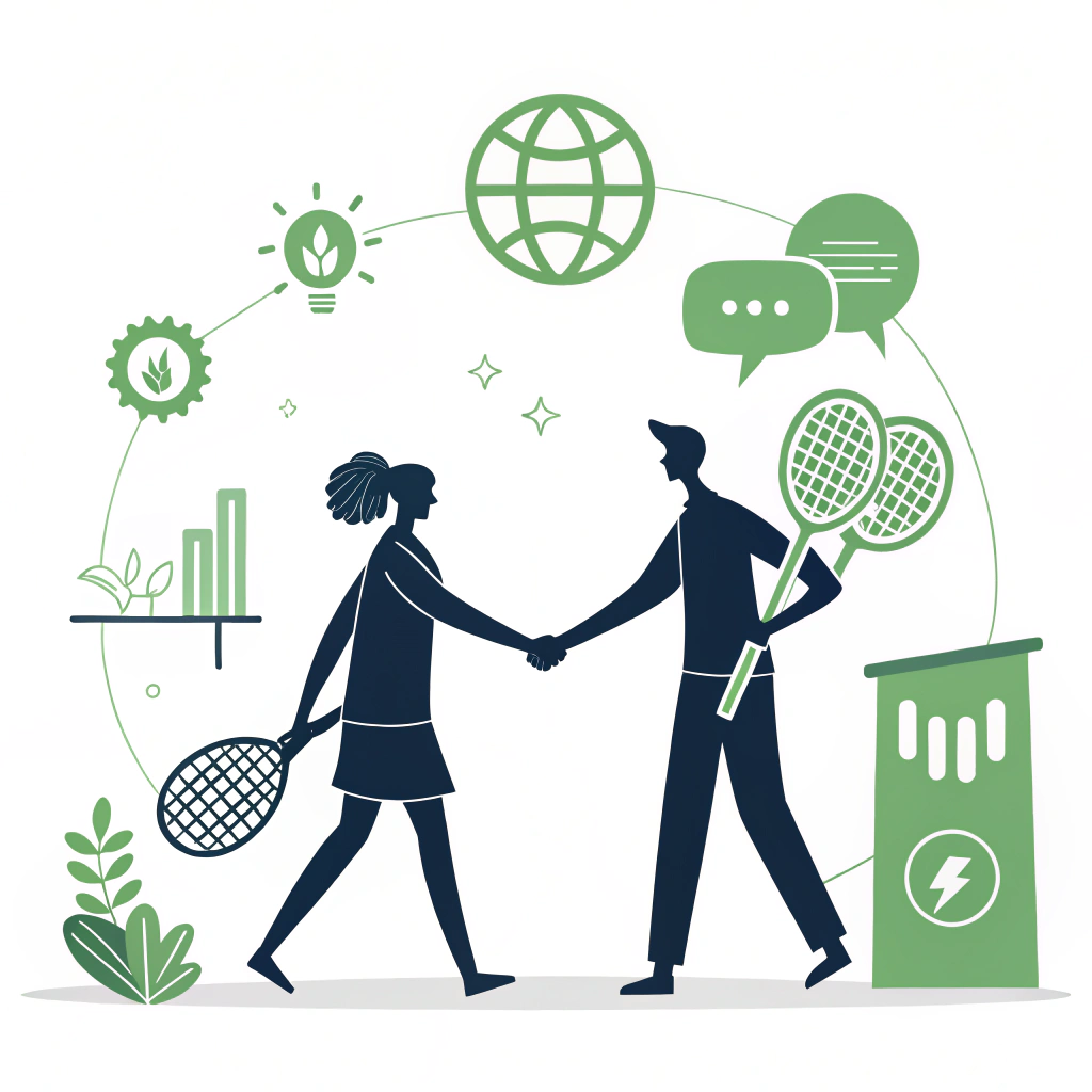 Minimalist 2D artwork of business collaboration for sustainable padel production