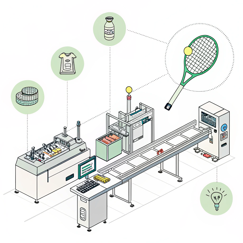 Minimalist 2D flat design of factory machinery with quality control sensors