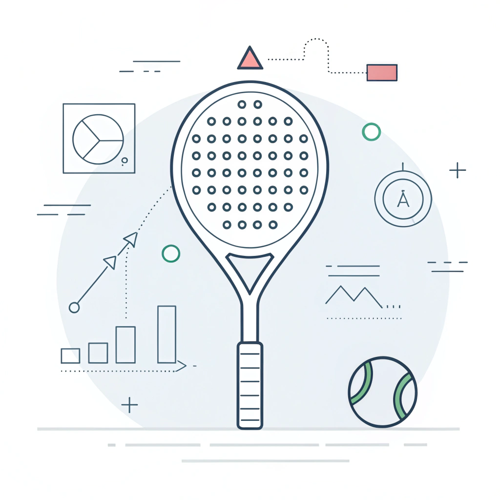 Minimal illustration of a padel racket undergoing abstract performance testing.