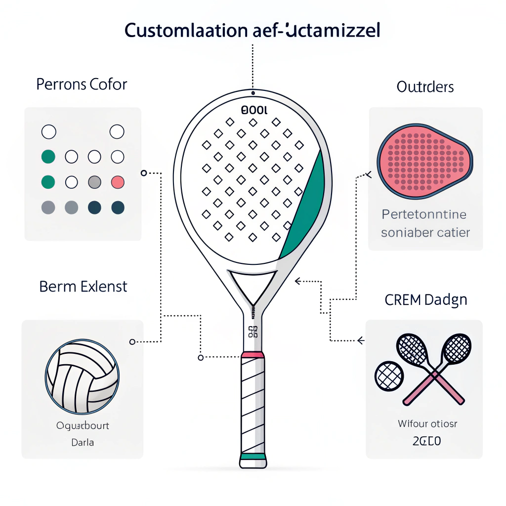 Minimal illustration displaying customizable padel racket handle with multiple design options.