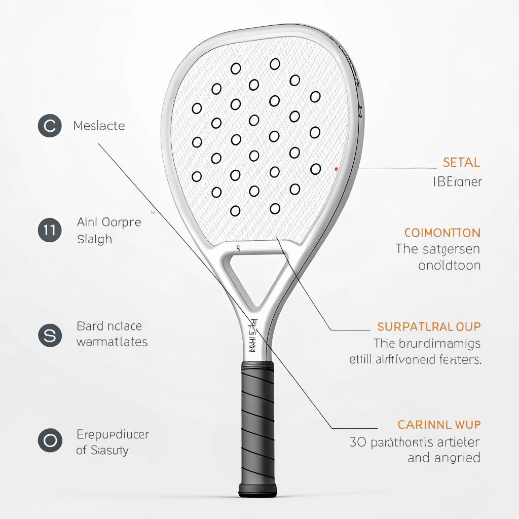 A flat style illustration of a padel racket with an ergonomic grip on a simple abstract background