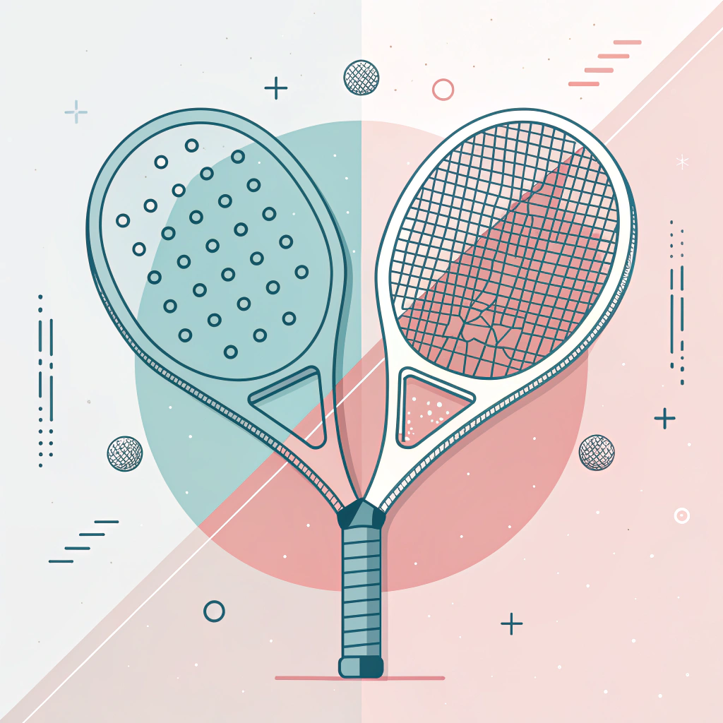 Minimal 2D flat design showcasing split padel racket with abstract material textures.