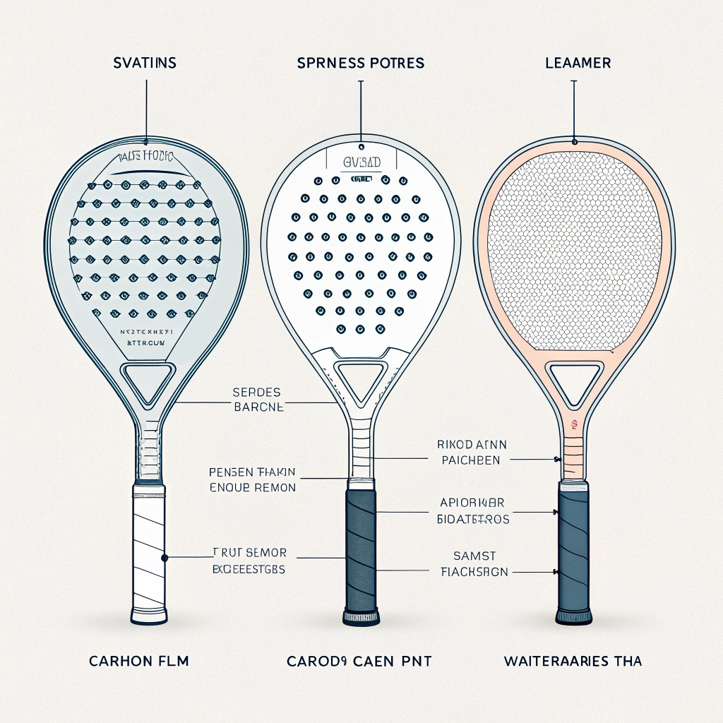 Clean illustration of various padel racket grips showcasing material differences