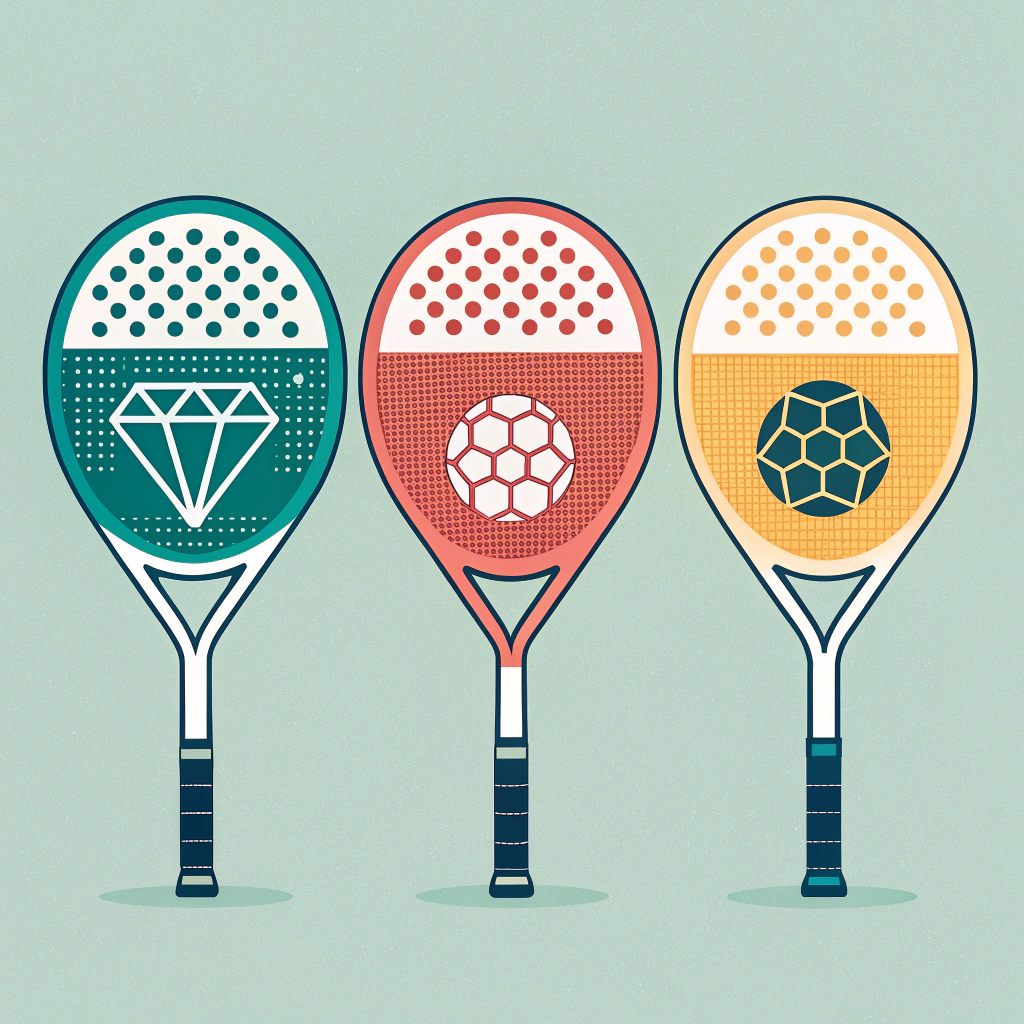 Minimalist artwork of diverse padel racket shapes highlighting customization.