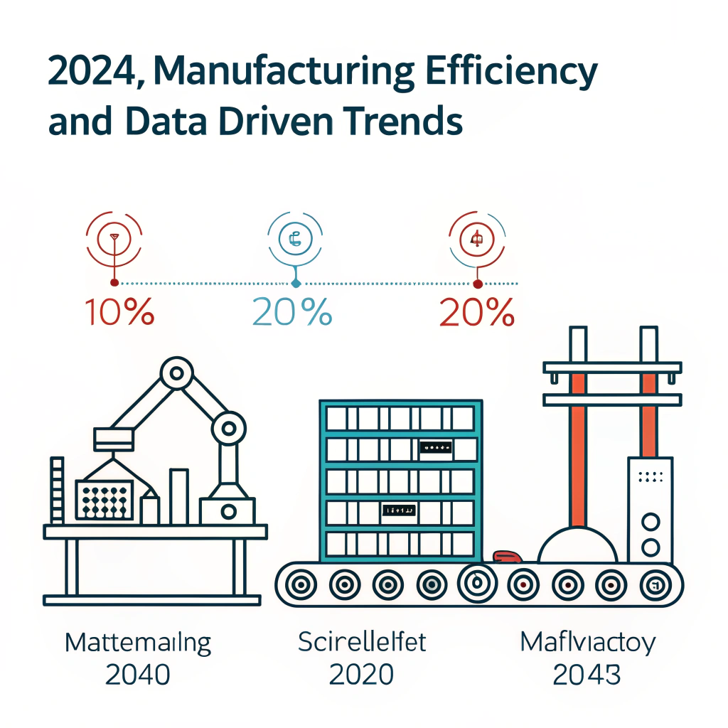 2D abstract illustration representing production efficiency and innovation trends