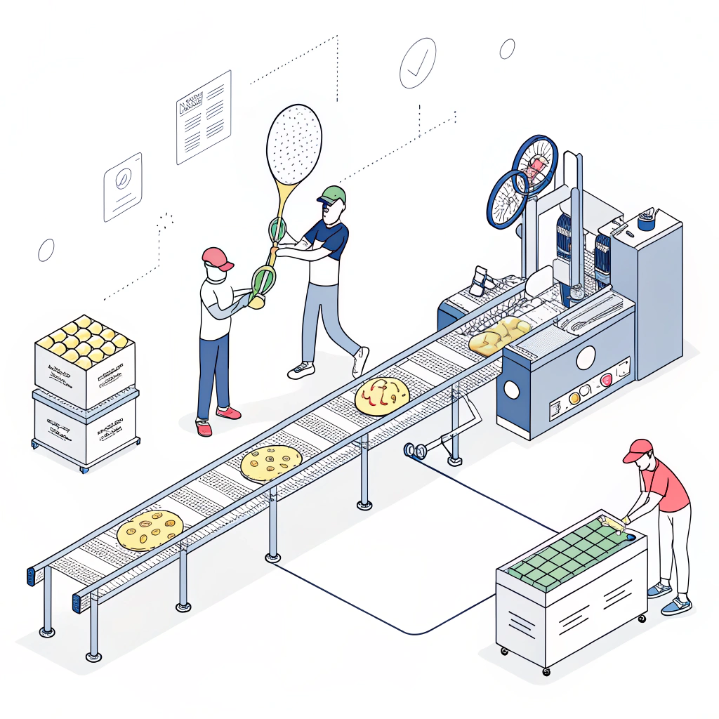 Flat design illustration showing an abstract assembly process for padel rackets