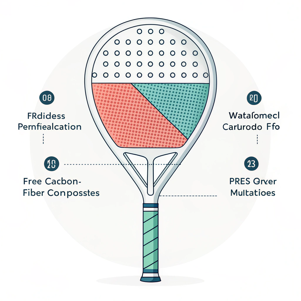 Simplified illustration showing layered padel racket design and balance details