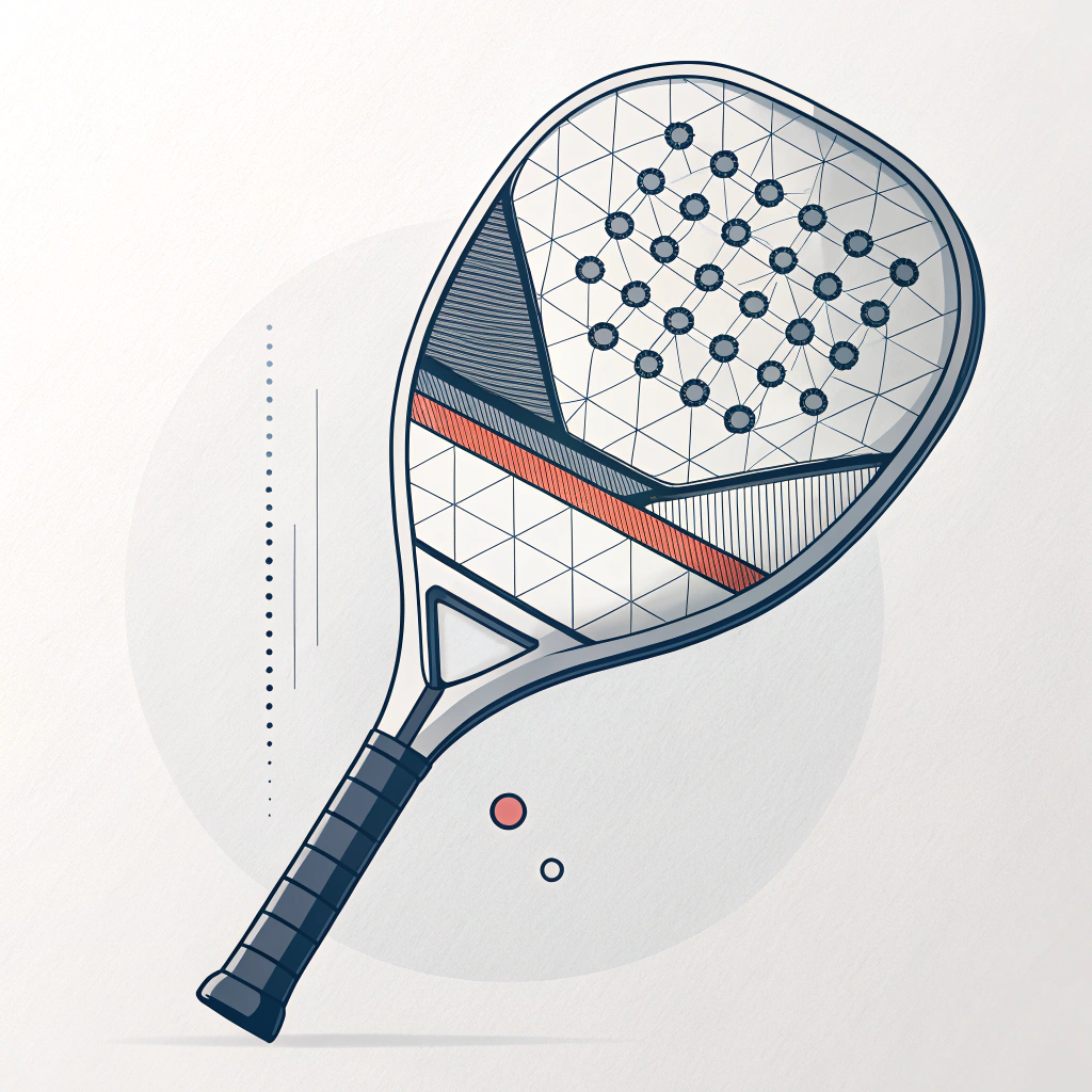 Minimal 2D illustration of a padel racket with modern production elements