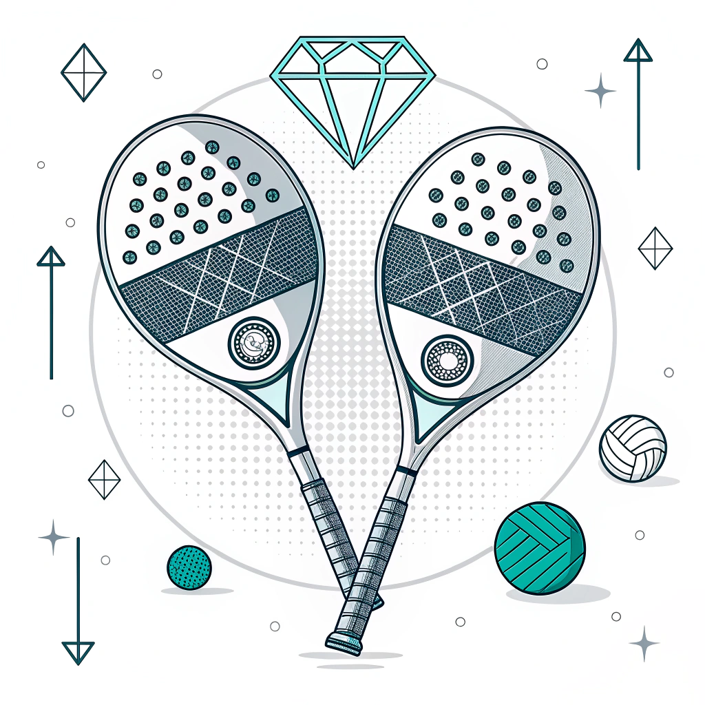 Minimalist illustration of padel rackets showcasing advanced design and technology details