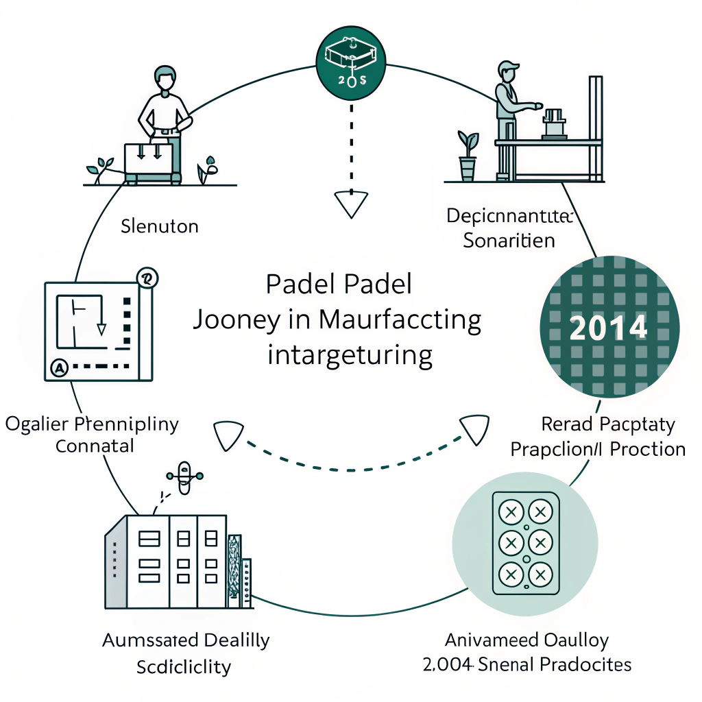 Flat style depiction of innovative padel production and transformation steps