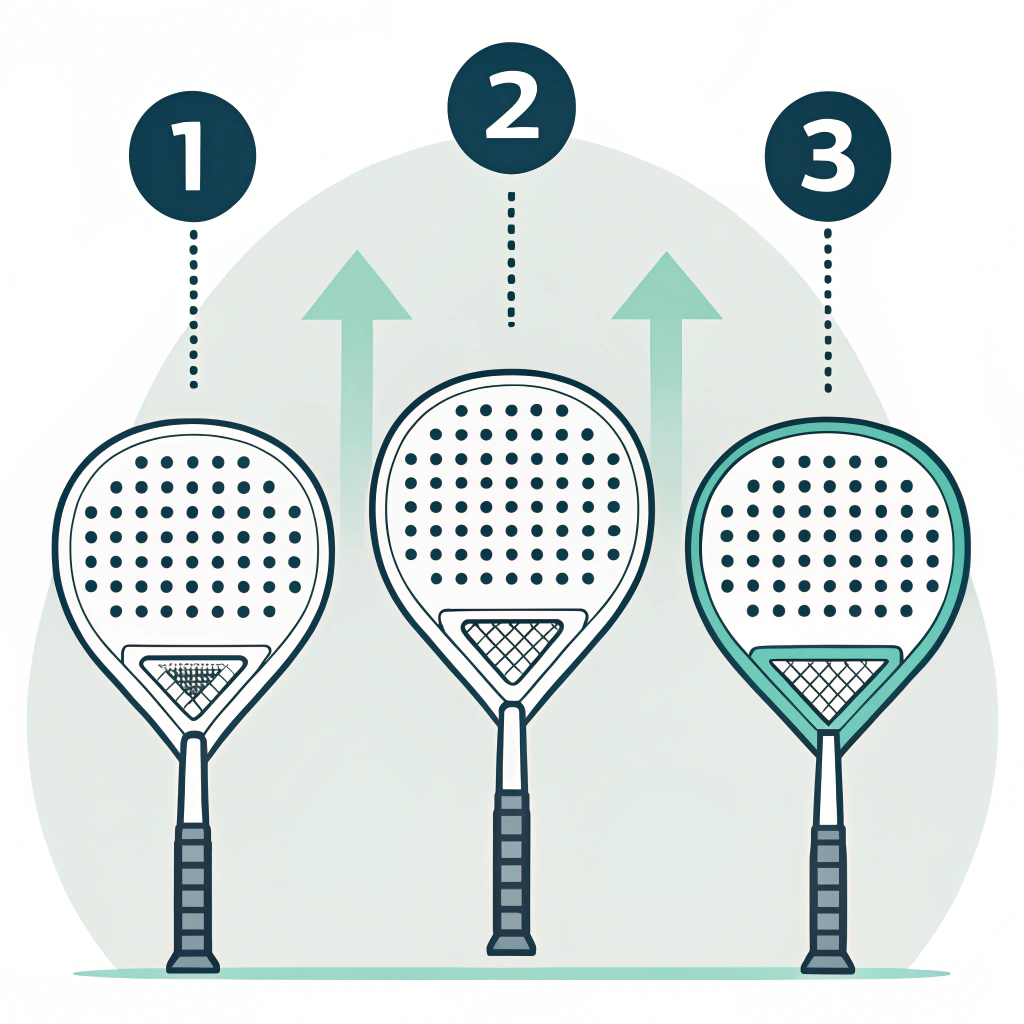 clear 2D illustration comparing diamond, round, and teardrop padel rackets