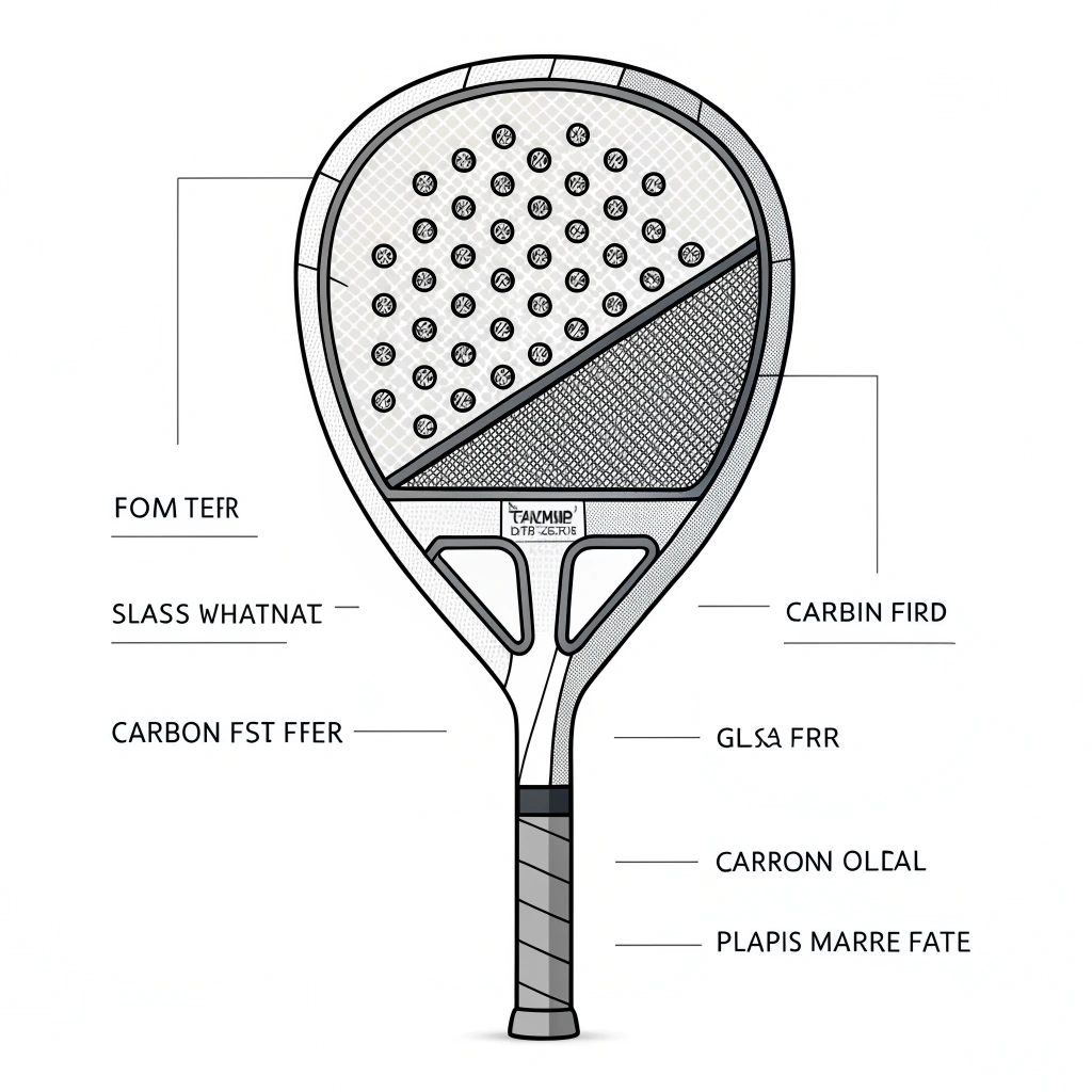 minimalist 2D illustration of layered padel racket core materials