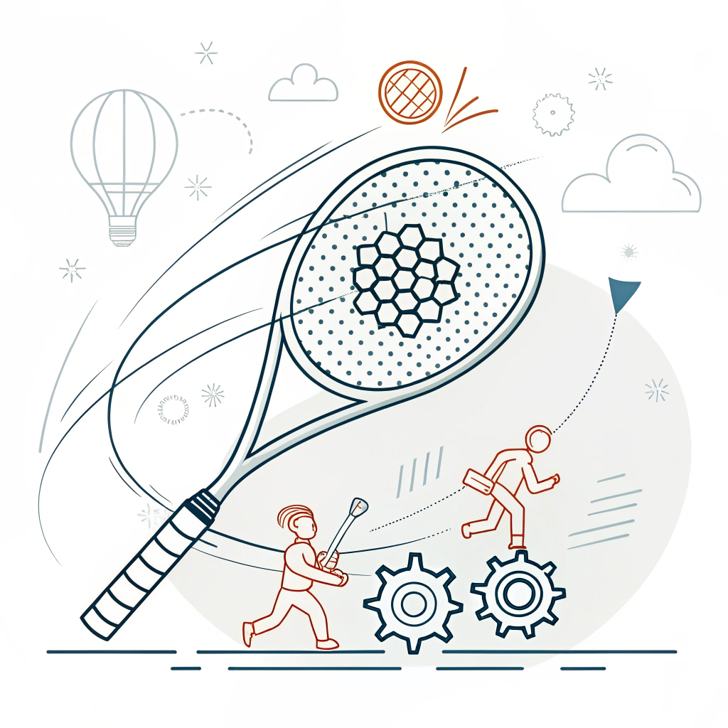 clean 2D illustration symbolizing innovation and collaboration in padel racket design