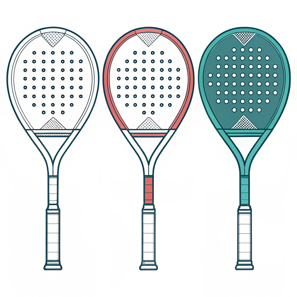 Simple flat illustration of three distinct padel racket shapes in a minimal style