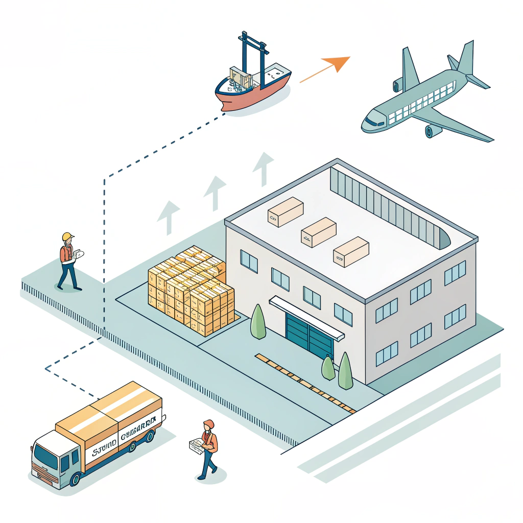 Minimal illustration of dual production lines, safety stock and split shipment routes