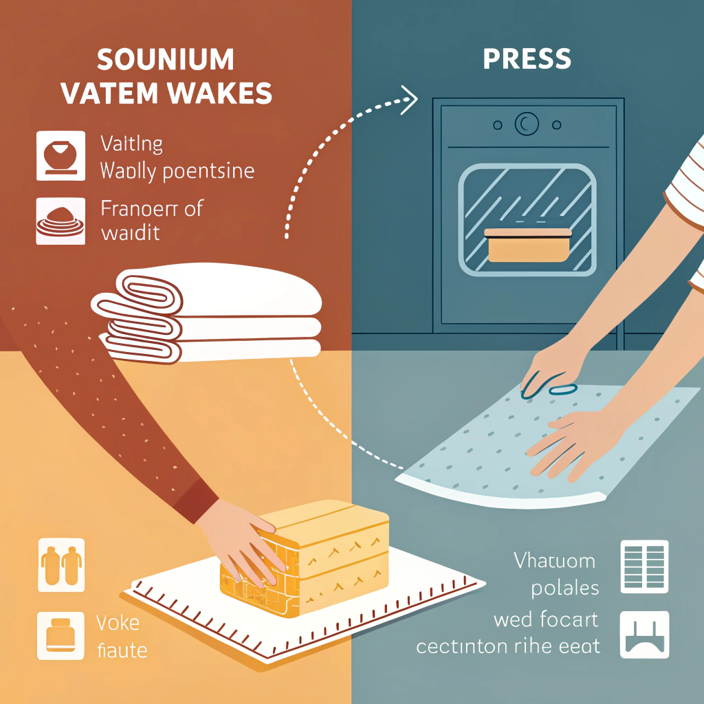 Split illustration comparing wet layup workflow and prepreg hot-press process