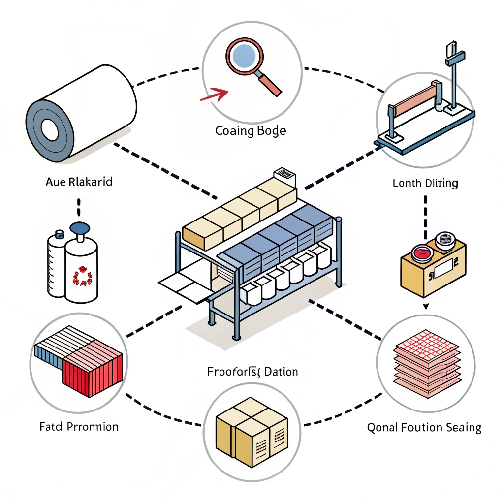 Simplified diagram of QC checkpoints along padel racket production line with icons