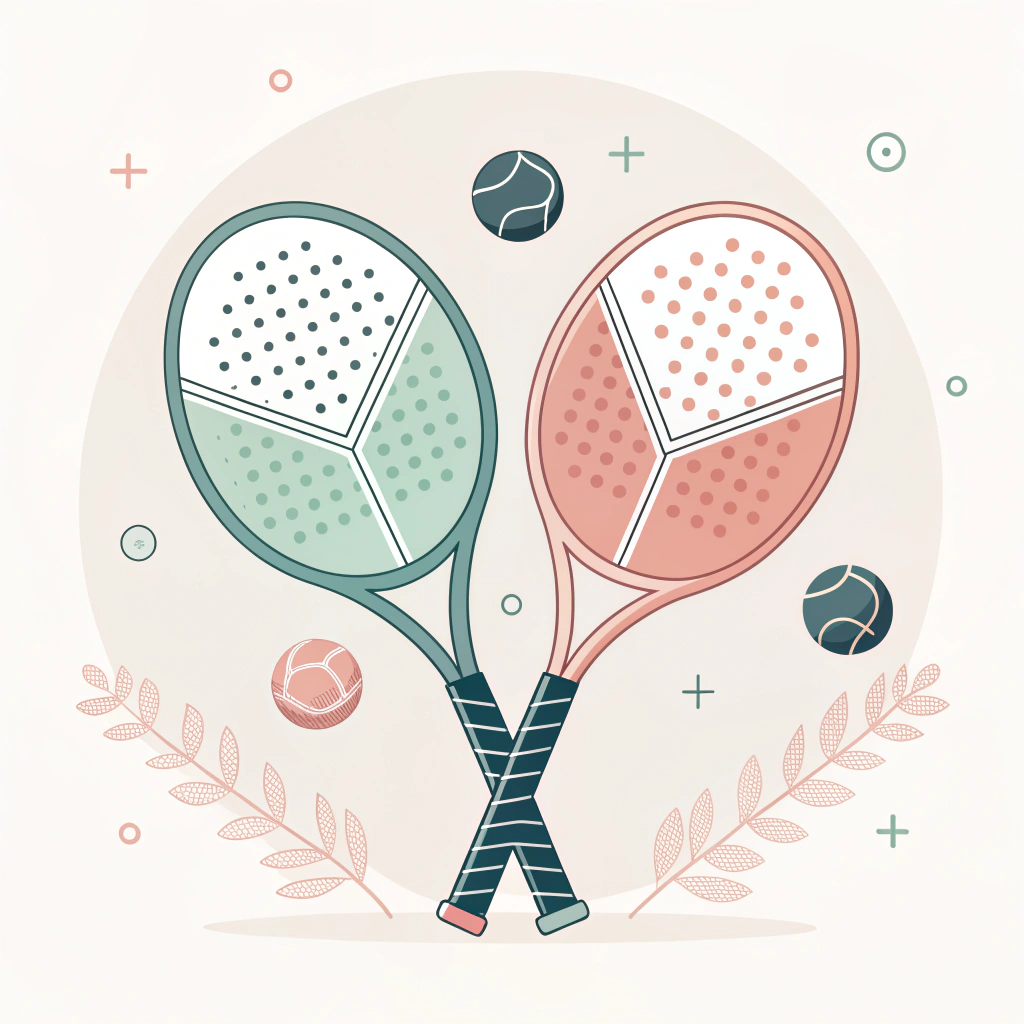 Two simplified padel rackets side-by-side showing fiberglass and carbon textures
