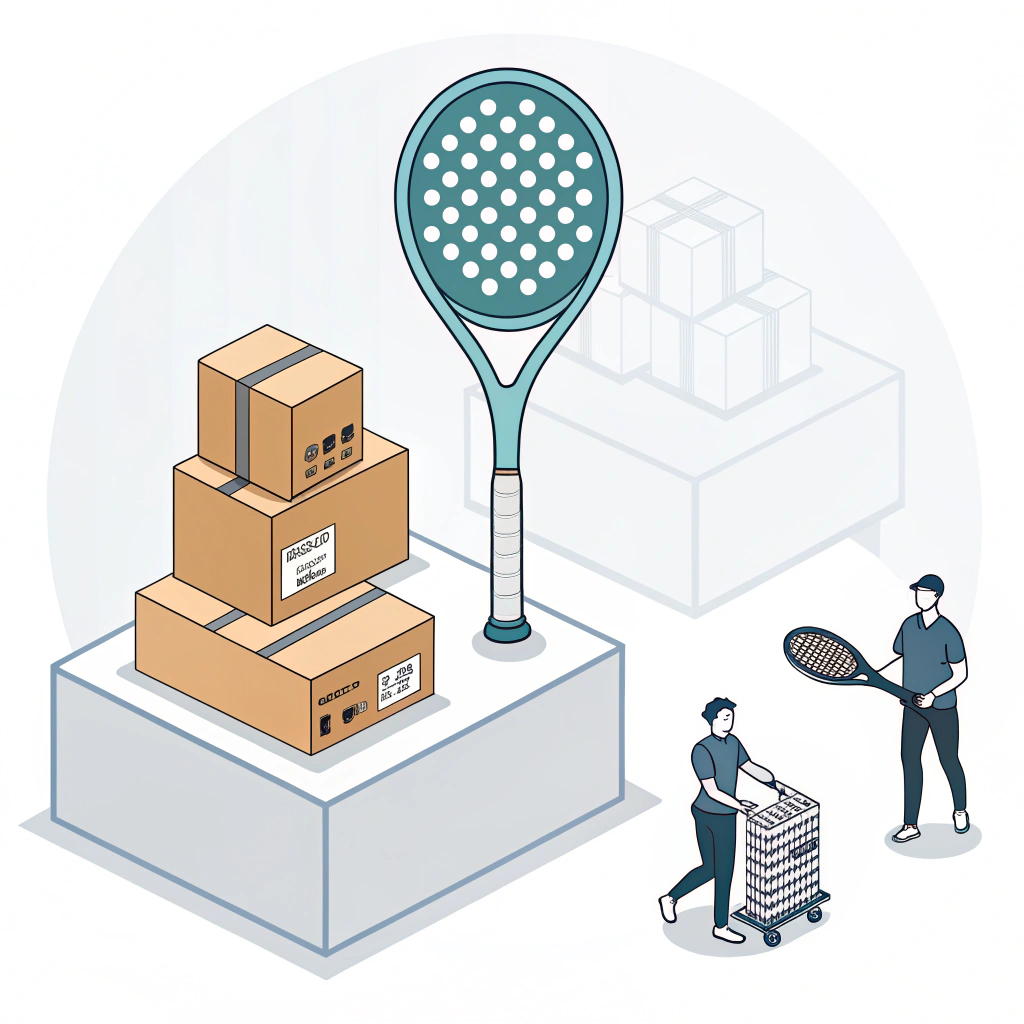 Teardrop padel racket showing hybrid carbon layers, packaging boxes, and demo display