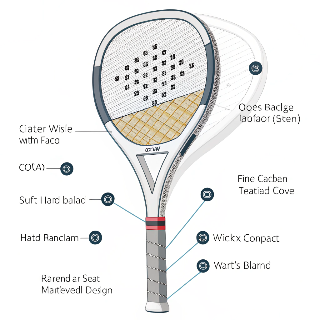 Cross-section of racket layers with EVA densities and simple QC tool icons