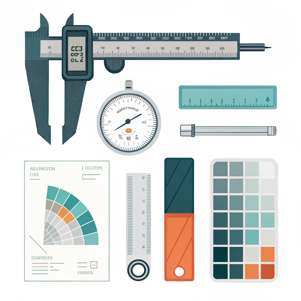 Flat diagram of caliper, durometer, abrasion roller and grip samples for specifications.