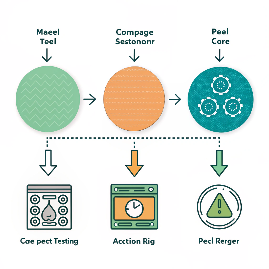 Three prototype cores flow to lab testing icons and final selection badge.