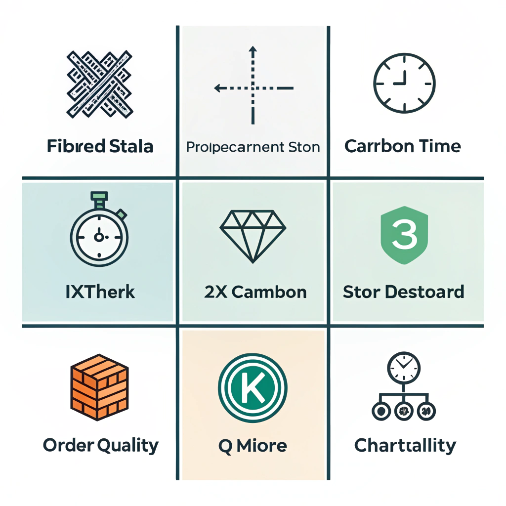 Minimal flat icons showing materials, shapes, QC, sampling and production decision factors