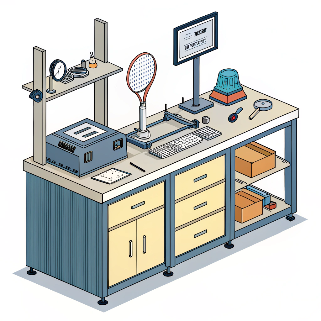 Minimal lab scene showing scale, balance, durometer, and CMM inspection stations