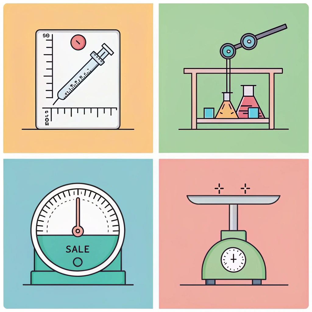 Four-panel minimalist illustration of QC tests and racket packaging options