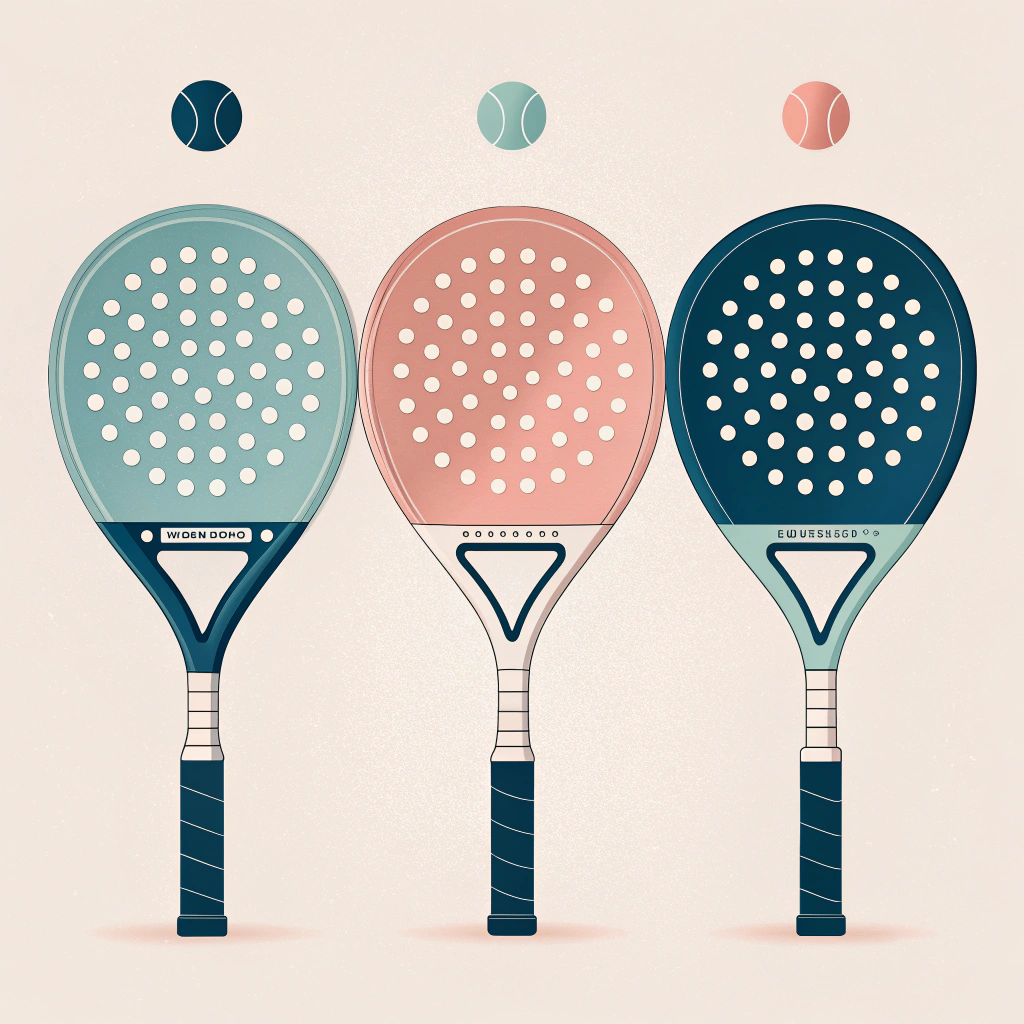 Minimalist trio of diamond, teardrop, and round padel rackets with custom patterns