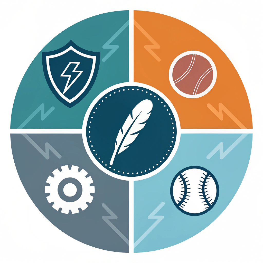 Five flat icons showing stiffness, power, speed, durability, manufacturability around racket silhouettes