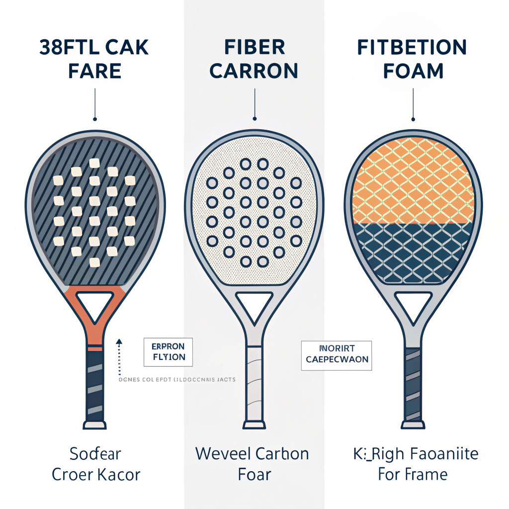 Flat cross-sections showing fiberglass, 3K carbon, and dense carbon racket layups