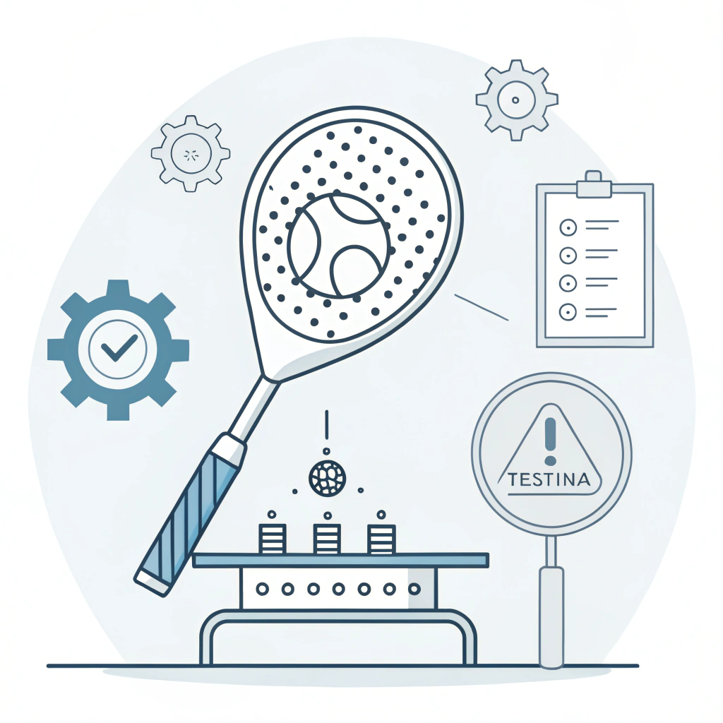 Illustration of abrasion testing and visual inspection of a racket logo