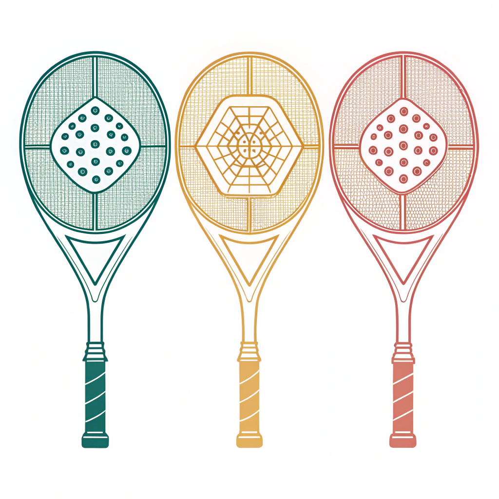 Three padel racket silhouettes showing different sweet spot locations and balance indicators for each shape