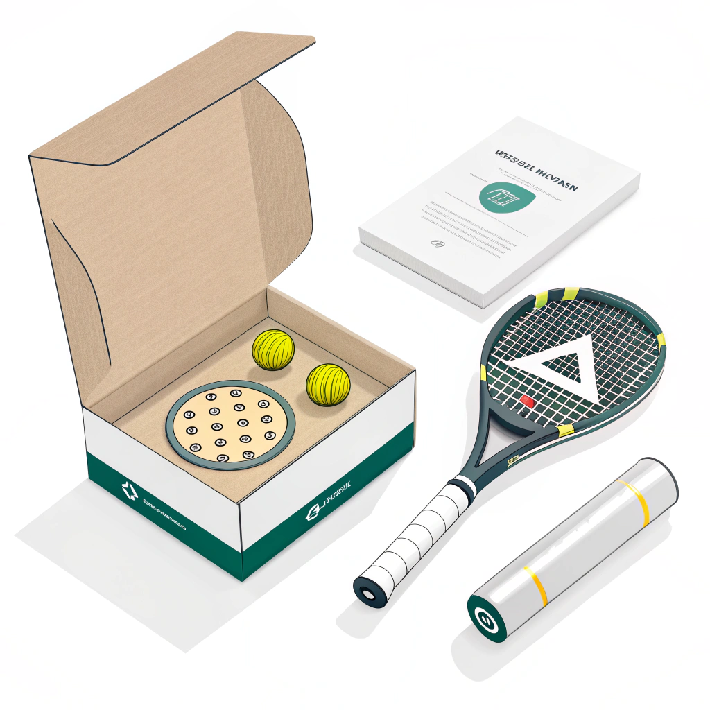 Premium padel racket in box with grip, handle cap, and pressurized ball tube